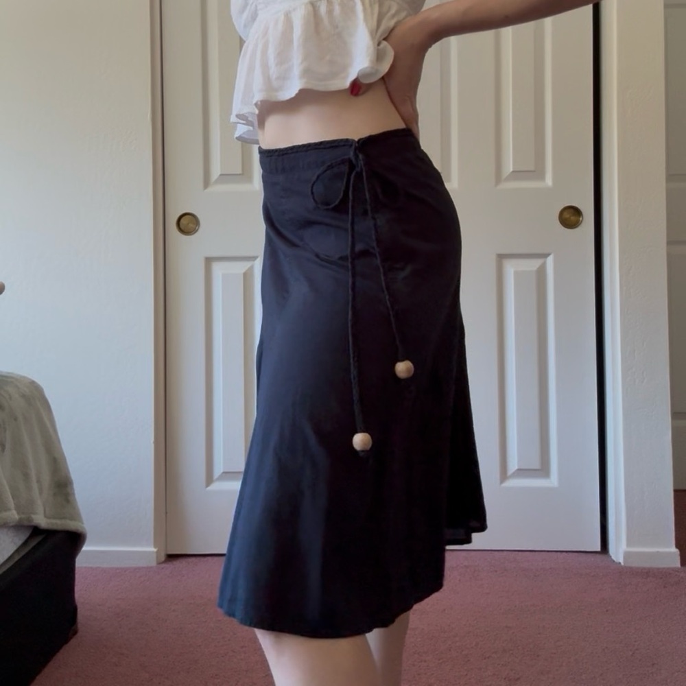 J. Crew navy 100% cotton Midi Skirt with Tie Detail